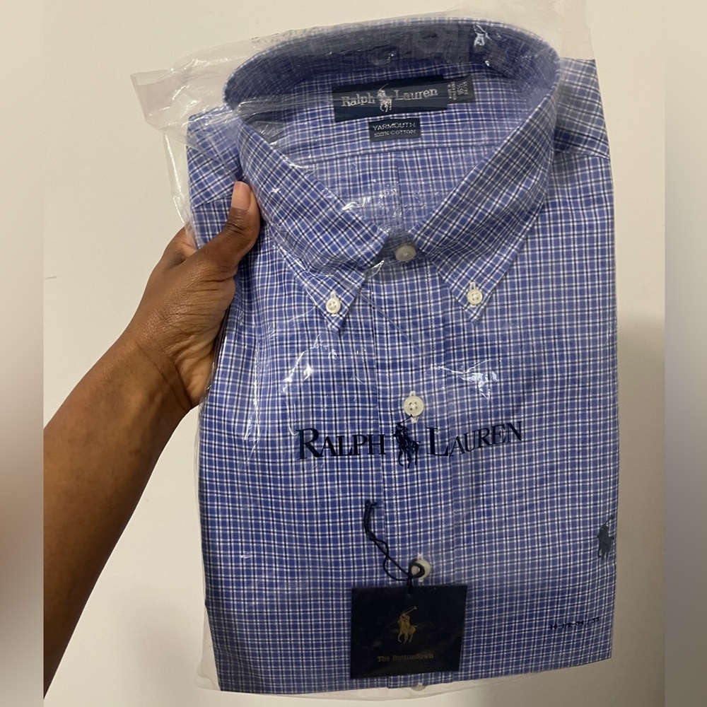 Ralph Lauren Men’s Blue Plaid Casual Button-Down Shirt